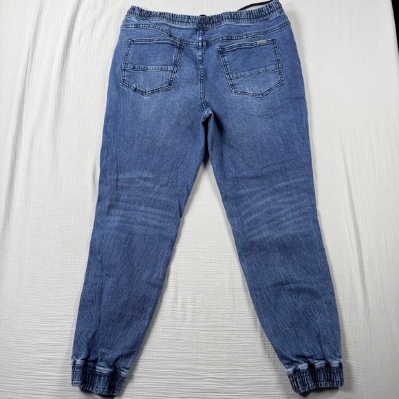 VTG GUESS Mens Blue Denim Jogger Pants Size L Moto Style Elastic Skater Grunge - Picture 3 of 7